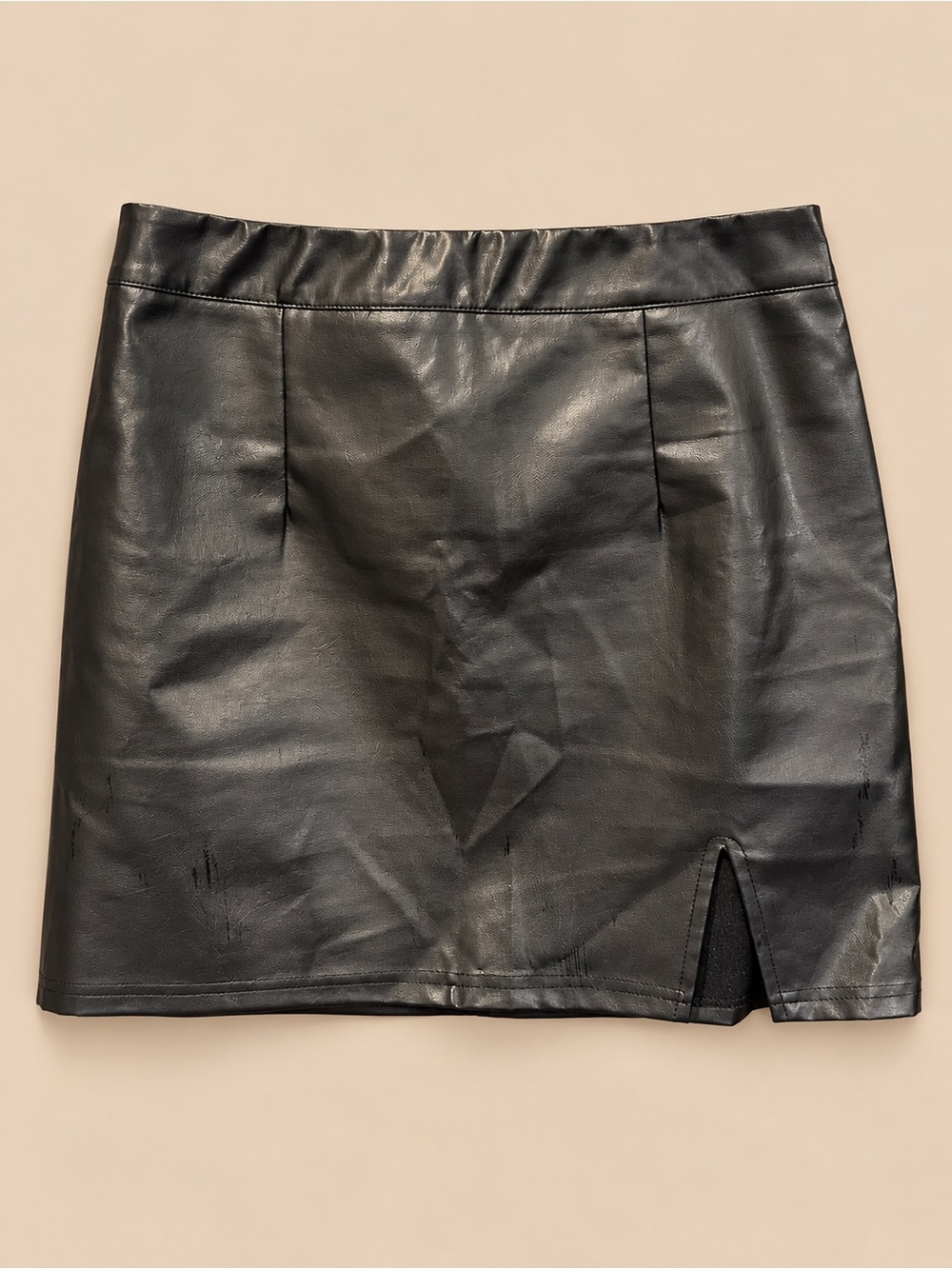Lulus Corte Black Vegan Leather High Waist Mini Skirt Side Slit L